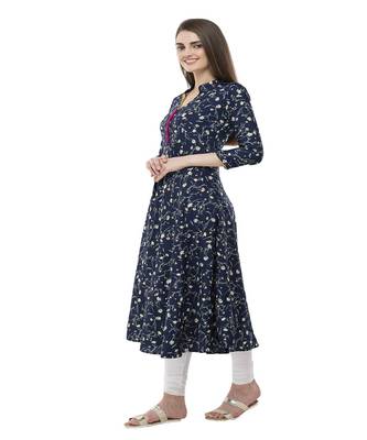 Crepe navy blue Anarkali Floral Kurta 3