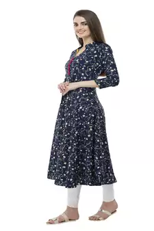 Crepe navy blue Anarkali Floral Kurta