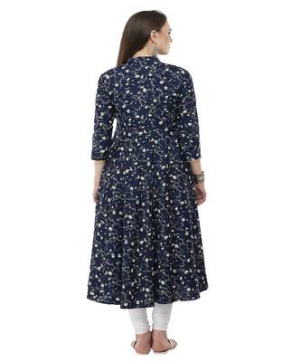 Crepe navy blue Anarkali Floral Kurta 5