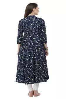 Crepe navy blue Anarkali Floral Kurta