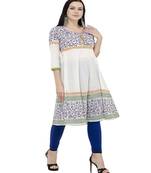 Cotton white Anarkali Block Printed Kurta