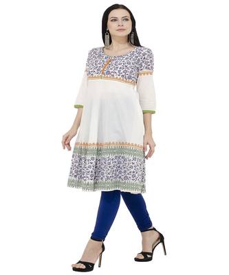 Cotton white Anarkali Block Printed Kurta 2