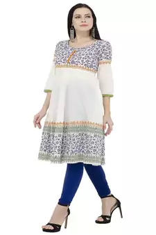 Cotton white Anarkali Block Printed Kurta