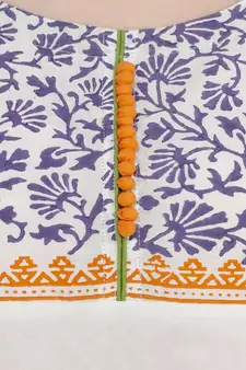 Cotton white Anarkali Block Printed Kurta