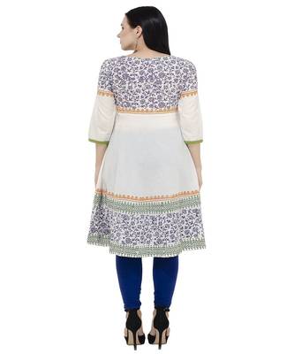 Cotton white Anarkali Block Printed Kurta 4