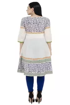 Cotton white Anarkali Block Printed Kurta