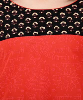 Cotton Red Straight Block Printed Kurta 4