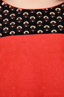 Cotton Red Straight Block Printed Kurta