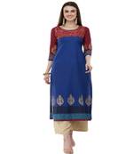Cotton royal blue Straight Block Printed Kurta