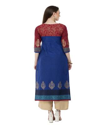 Cotton royal blue Straight Block Printed Kurta 5