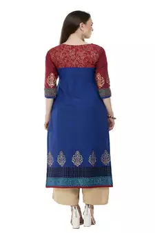 Cotton royal blue Straight Block Printed Kurta