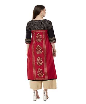 Cotton red Straight Block Printed Kurta 5