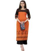Cotton orange Straight Block Printed Kurta