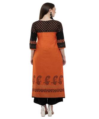 Cotton orange Straight Block Printed Kurta 4