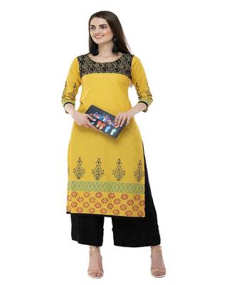 Cotton yellow Straight Block Printed Kurta 1