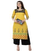 Cotton yellow Straight Block Printed Kurta