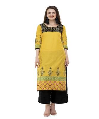 Cotton yellow Straight Block Printed Kurta 2