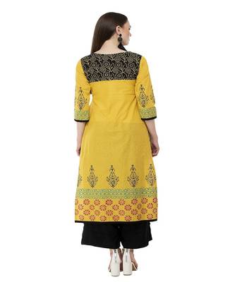 Cotton yellow Straight Block Printed Kurta 5