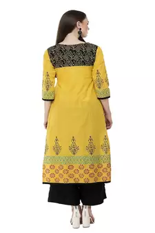 Cotton yellow Straight Block Printed Kurta