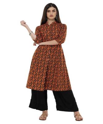 Orange Paisley print kurta palazzo set 1