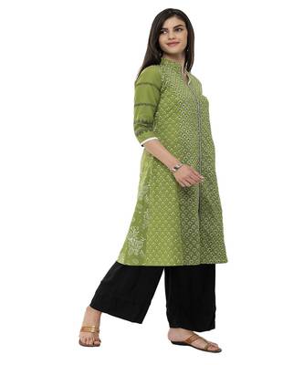 Floral print Green kurta palazzo set 2