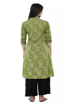 Floral print Green kurta palazzo set