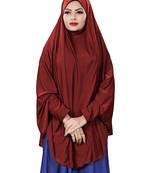 Justkartit Maroon Color Stitched Jersey Stretchable Islamic Chaderi Hijab With Veil And Sleeves