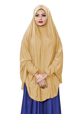 Justkartit Beige Color Stitched Jersey Stretchable Islamic Chaderi Hijab With Veil And Sleeves 2