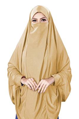 Justkartit Beige Color Stitched Jersey Stretchable Islamic Chaderi Hijab With Veil And Sleeves 3