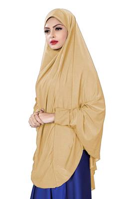 Justkartit Beige Color Stitched Jersey Stretchable Islamic Chaderi Hijab With Veil And Sleeves 4
