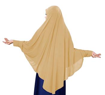 Justkartit Beige Color Stitched Jersey Stretchable Islamic Chaderi Hijab With Veil And Sleeves 5