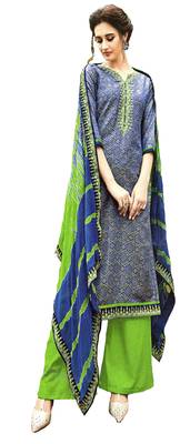 blue embroidered cotton Unstitched trouser with dupatta 1