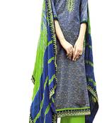 blue embroidered cotton Unstitched trouser with dupatta