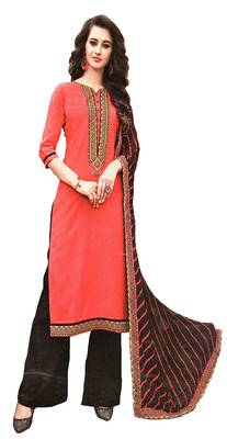 peach embroidered cotton Unstitched trouser with dupatta 1