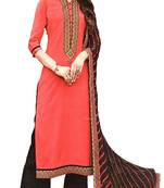 peach embroidered cotton Unstitched trouser with dupatta