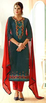 grey embroidered cotton Unstitched trouser with dupatta 1