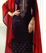 blue embroidered cotton Unstitched trouser with dupatta