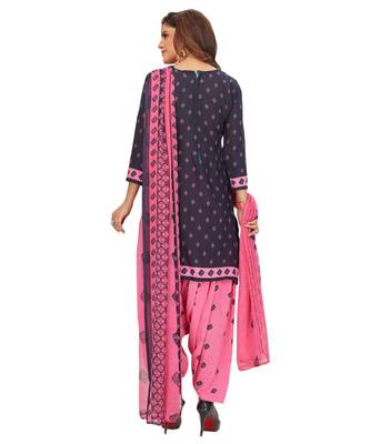 Women's Dark Blue & Pink Synthetic Printed Unstitch Dress Material with Dupatta 2