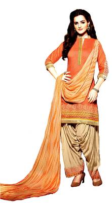 orange embroidered cotton Unstitched patiala salwar with dupatta 1