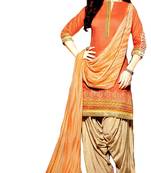 orange embroidered cotton Unstitched patiala salwar with dupatta