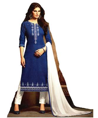 blue embroidered cotton Unstitched trouser with dupatta 1