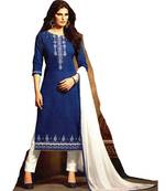 blue embroidered cotton Unstitched trouser with dupatta
