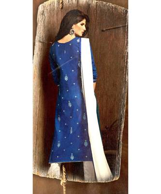 blue embroidered cotton Unstitched trouser with dupatta 2