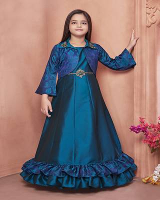 Green embroidered polyester kids-girl-gowns 1