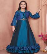 Green embroidered polyester kids-girl-gowns