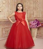 Red embroidered polyester kids-girl-gowns