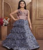 Grey embroidered polyester kids-girl-gowns