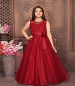 Red embroidered polyester kids-girl-gowns