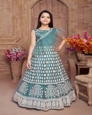 multicolor embroidered polyester kids-girl-gowns 1