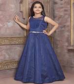 Blue embroidered polyester kids-girl-gowns